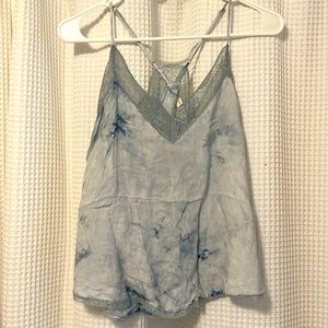 Blue tie dye lace tank top